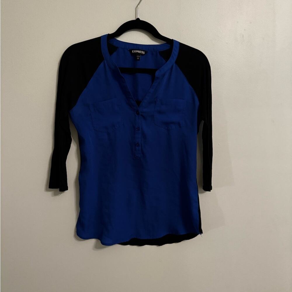 Express Women's Blue and Black Top